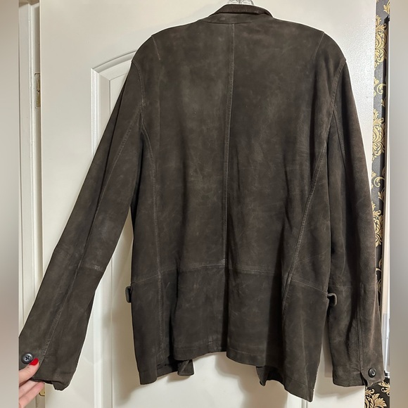 All Saints Dark Chocolate Suede Men’s Relaxed Fit Jacket with Zipper L - Picture 3 of 5